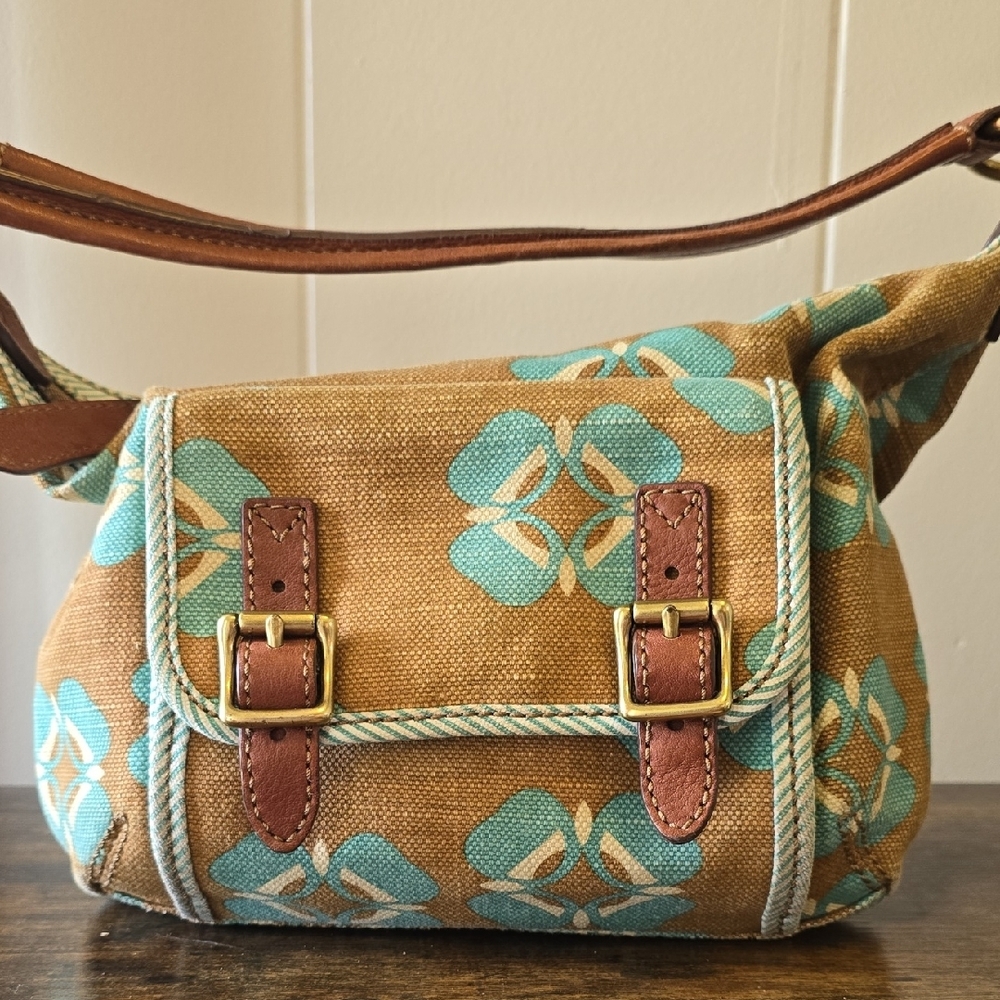Fossil Brown and Blue Shoulder Bag with Geometric Design